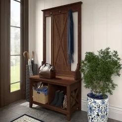 Storage Cabinets*Bush Furniture Key West 66" Hall Tree with Shoe Storage Bench, Bing Cherry (KWS166BC-03)