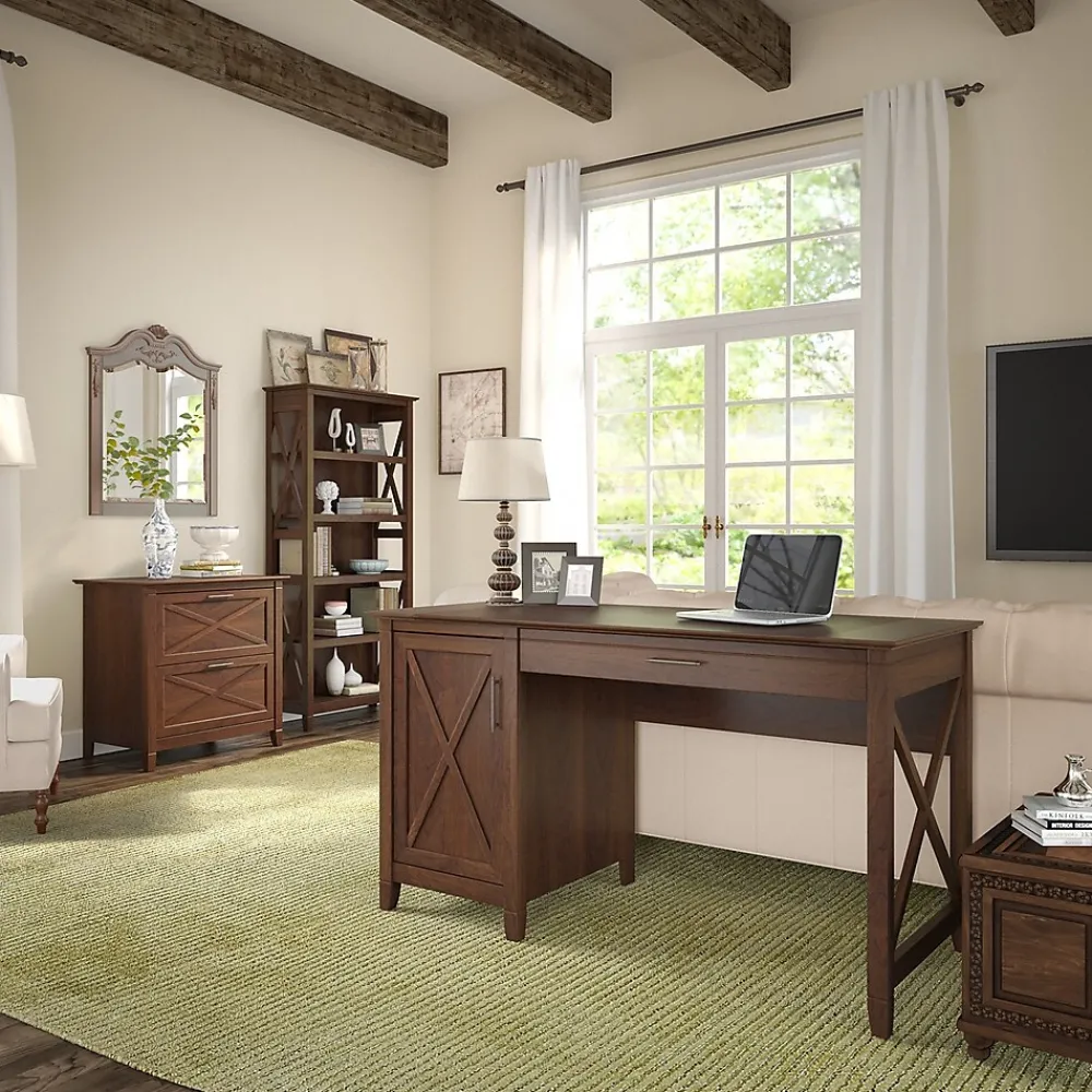 Bookcases*Bush Furniture Key West 66"H 5-Shelf Bookcase with Adjustable Shelves, Bing Cherry Laminate (KWB132BC-03)