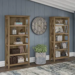 Bookcases*Bush Furniture Key West 66"H 5-Shelf Bookcase with Adjustable Shelves, Reclaimed Pine Laminated Wood, 2/Set (KWS046RCP)