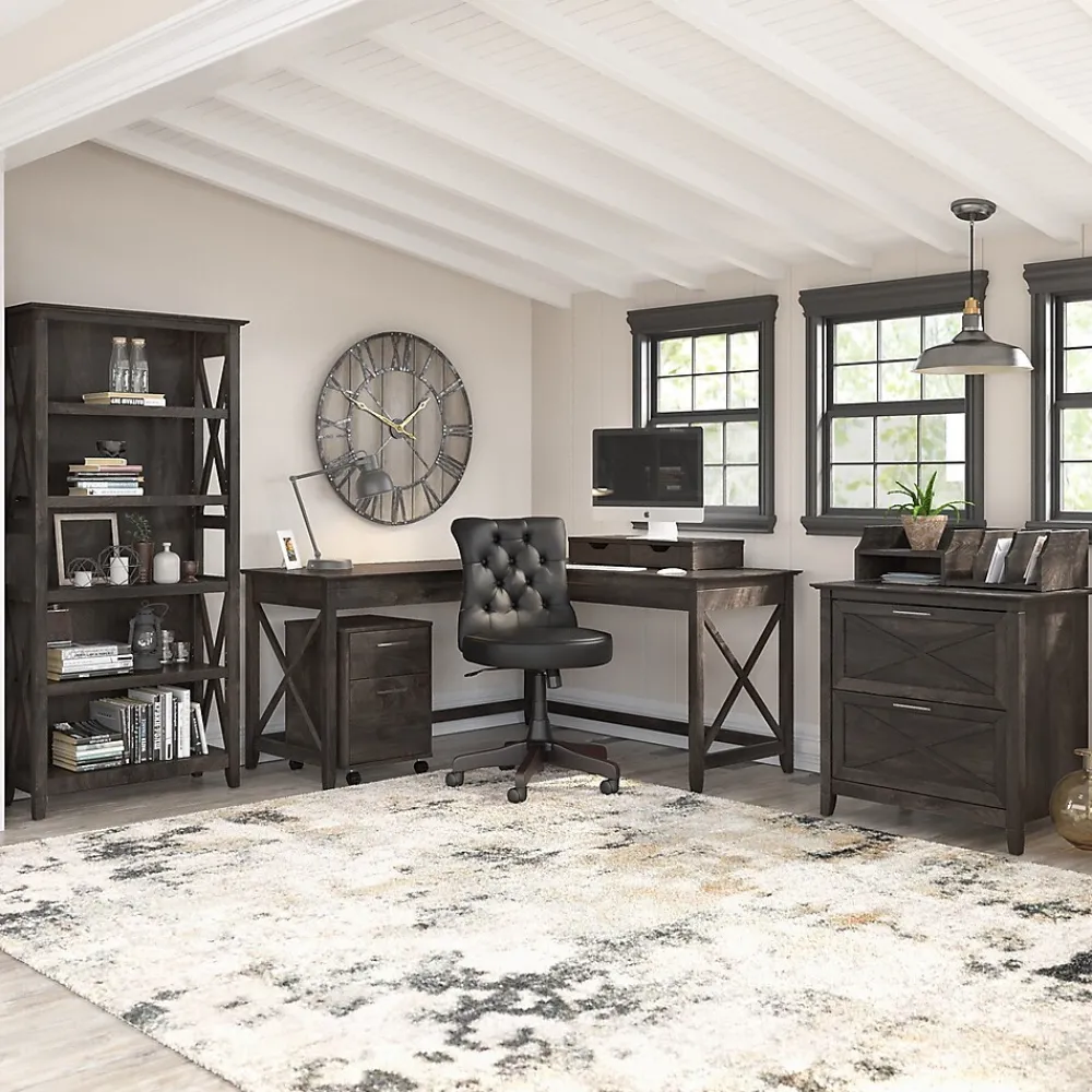 Bookcases*Bush Furniture Key West 66"H 5-Shelf Bookcase with Adjustable Shelves, Dark Gray Hickory Wood (KWB132GH-03)