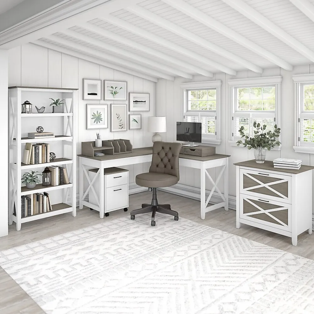 Bookcases*Bush Furniture Key West 5-Shelf 66"H Bookcase, Shiplap Gray/Pure White (KWB132G2W-03)