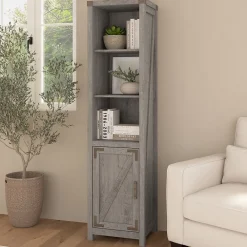 Bookcases*Bush Furniture Knoxville 72"H 5-Shelf Bookcase with Door, Restored Gray (CGB118RTG-03)