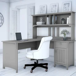 L-Desks*Bush Furniture Salinas 60"W L Shaped Desk with Hutch, Cape Cod Gray (SAL004CG)
