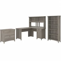 L-Desks*Bush Furniture Salinas 60"W L Shaped Desk with Hutch, Lateral File Cabinet and 5 Shelf Bookcase, (SAL007DG) Driftwood Gray
