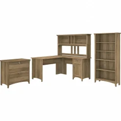 L-Desks*Bush Furniture Salinas 60"W L Shaped Desk with Hutch, Lateral File Cabinet and 5 Shelf Bookcase, (SAL007RCP) Reclaimed Pine