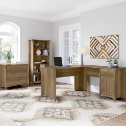 L-Desks*Bush Furniture Salinas 60"W L Shaped Desk with Lateral File Cabinet and 5 Shelf Bookcase, (SAL003RCP) Reclaimed Pine