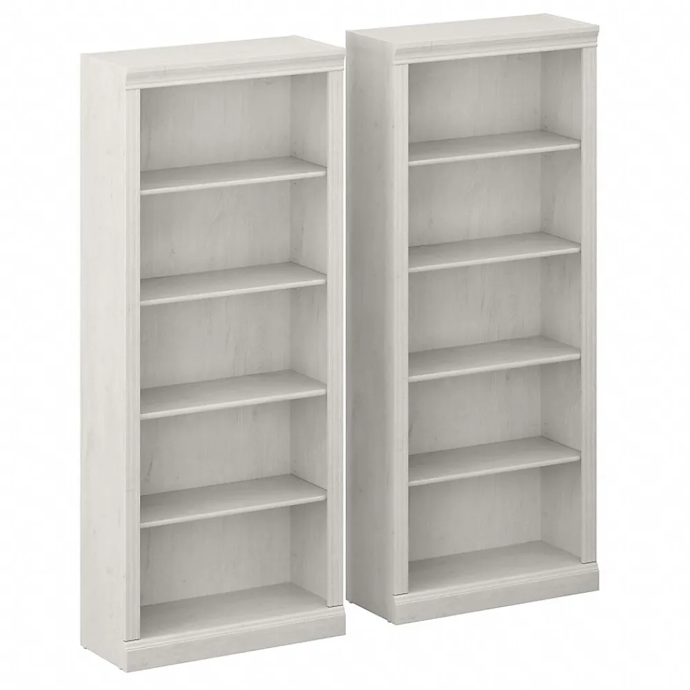 Bookcases*Bush Furniture Saratoga 72"H 5-Shelf Bookcase with Adjustable Shelves, Linen White Oak Laminate, 2/Set (SAR008LW)