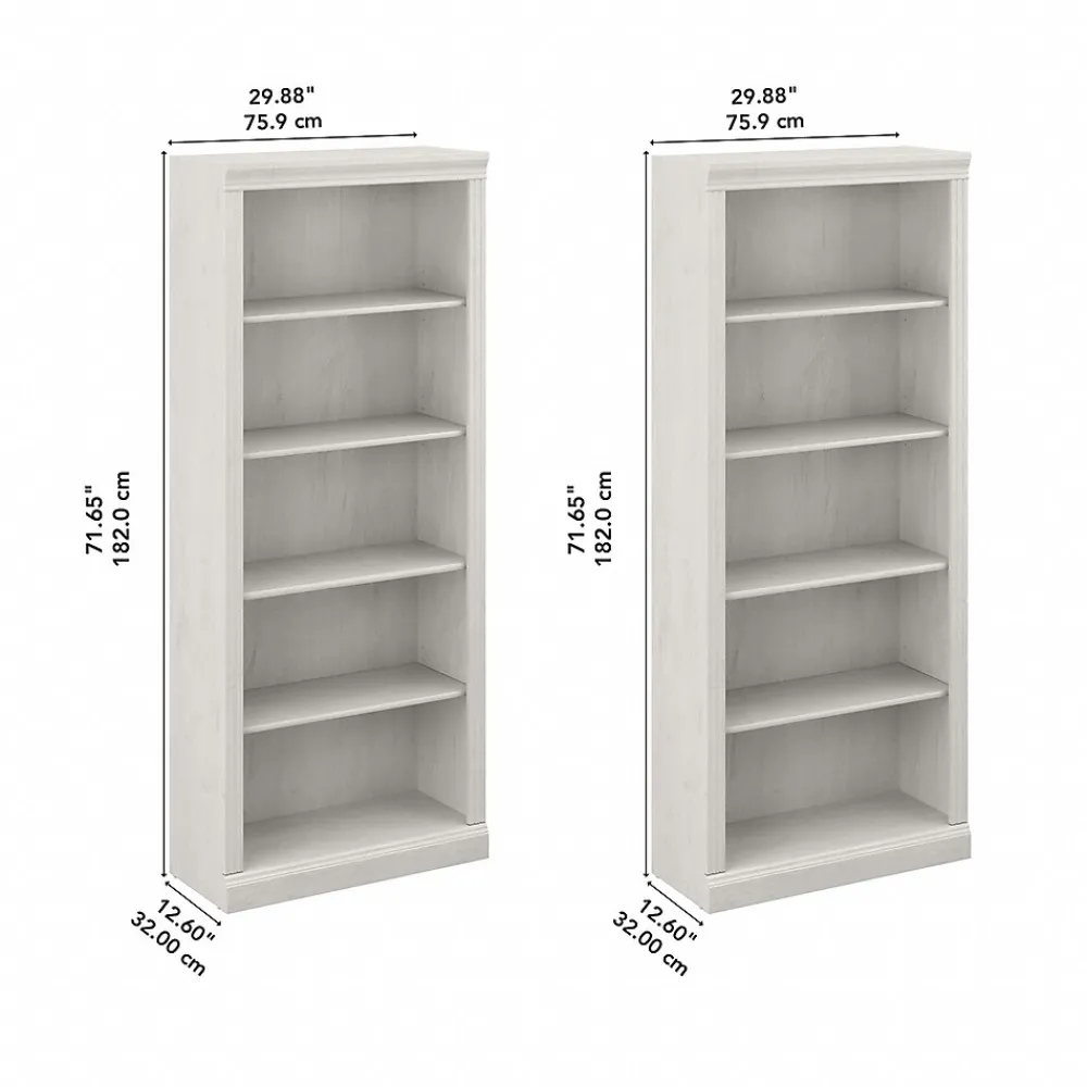 Bookcases*Bush Furniture Saratoga 72"H 5-Shelf Bookcase with Adjustable Shelves, Linen White Oak Laminate, 2/Set (SAR008LW)