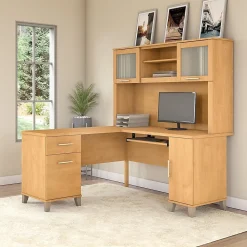 L-Desks*Bush Furniture Somerset 60"W L Shaped Desk with Hutch, (SET002MC) Maple Cross