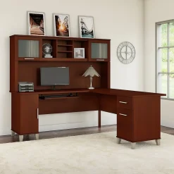 Office Desks*Bush Furniture Somerset 72"W L Shaped Desk with Hutch, (SET001HC) Hansen Cherry