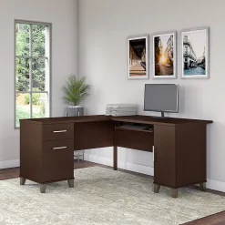 Office Desks*Bush Furniture Somerset 60"W L Shaped Desk with Storage, (WC81830K) Mocha Cherry