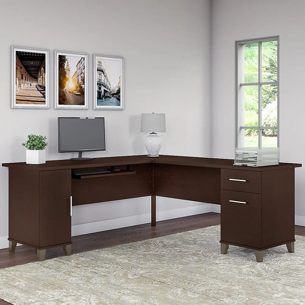 L-Desks*Bush Furniture Somerset 72"W L Shaped Desk with Storage, (WC81810K) Mocha Cherry