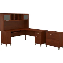 L-Desks*Bush Furniture Somerset 72"W L Shaped Desk with Hutch and Lateral File Cabinet, (SET009HC) Hansen Cherry