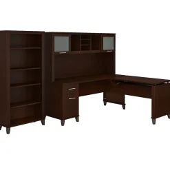 L-Desks*Bush Furniture Somerset 72"W 3 Position Sit to Stand L Shaped Desk with Hutch and Bookcase, (SET017MR) Mocha Cherry