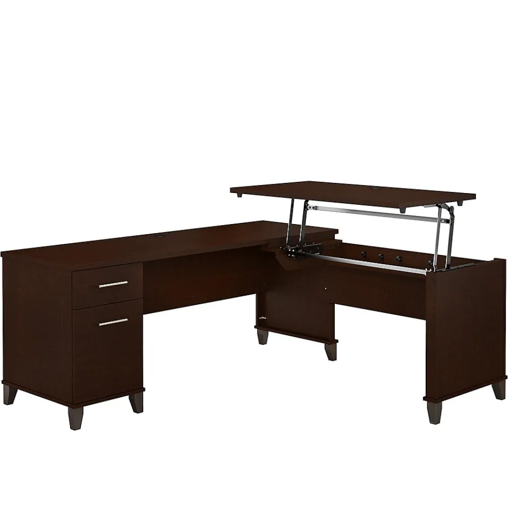 L-Desks*Bush Furniture Somerset 72"W 3 Position Sit to Stand L Shaped Desk, (SET014MR) Mocha Cherry