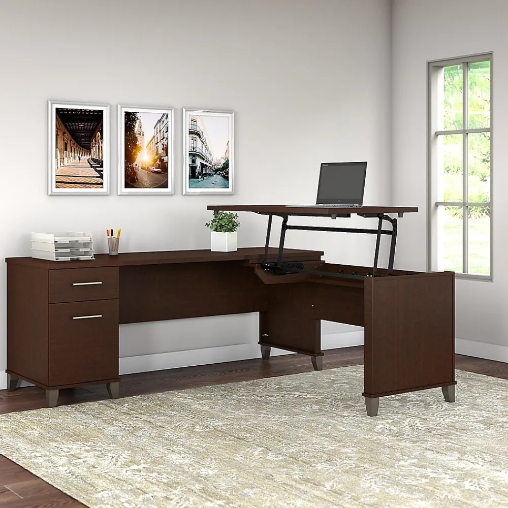 L-Desks*Bush Furniture Somerset 72"W 3 Position Sit to Stand L Shaped Desk, (SET014MR) Mocha Cherry