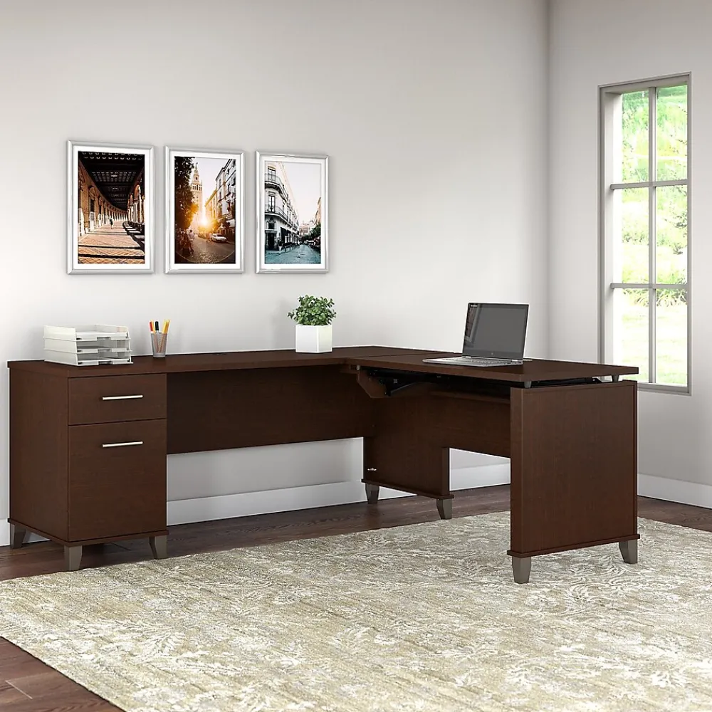 L-Desks*Bush Furniture Somerset 72"W 3 Position Sit to Stand L Shaped Desk, (SET014MR) Mocha Cherry