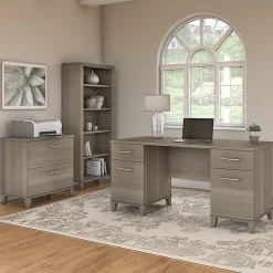 Computer Desks*Bush Furniture Somerset 60"W Office Desk with Lateral File Cabinet and 5 Shelf Bookcase, (SET013AG) Ash Gray
