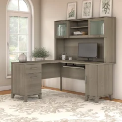 L-Desks*Bush Furniture Somerset 60"W L Shaped Desk with Hutch, (SET002AG) Ash Gray
