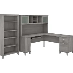 L-Desks*Bush Furniture Somerset 72"W L Shaped Desk with Hutch and 5 Shelf Bookcase, (SET011PG) Platinum Gray
