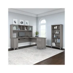 L-Desks*Bush Furniture Somerset 72"W L Shaped Desk with Hutch and 5 Shelf Bookcase, (SET011PG) Platinum Gray