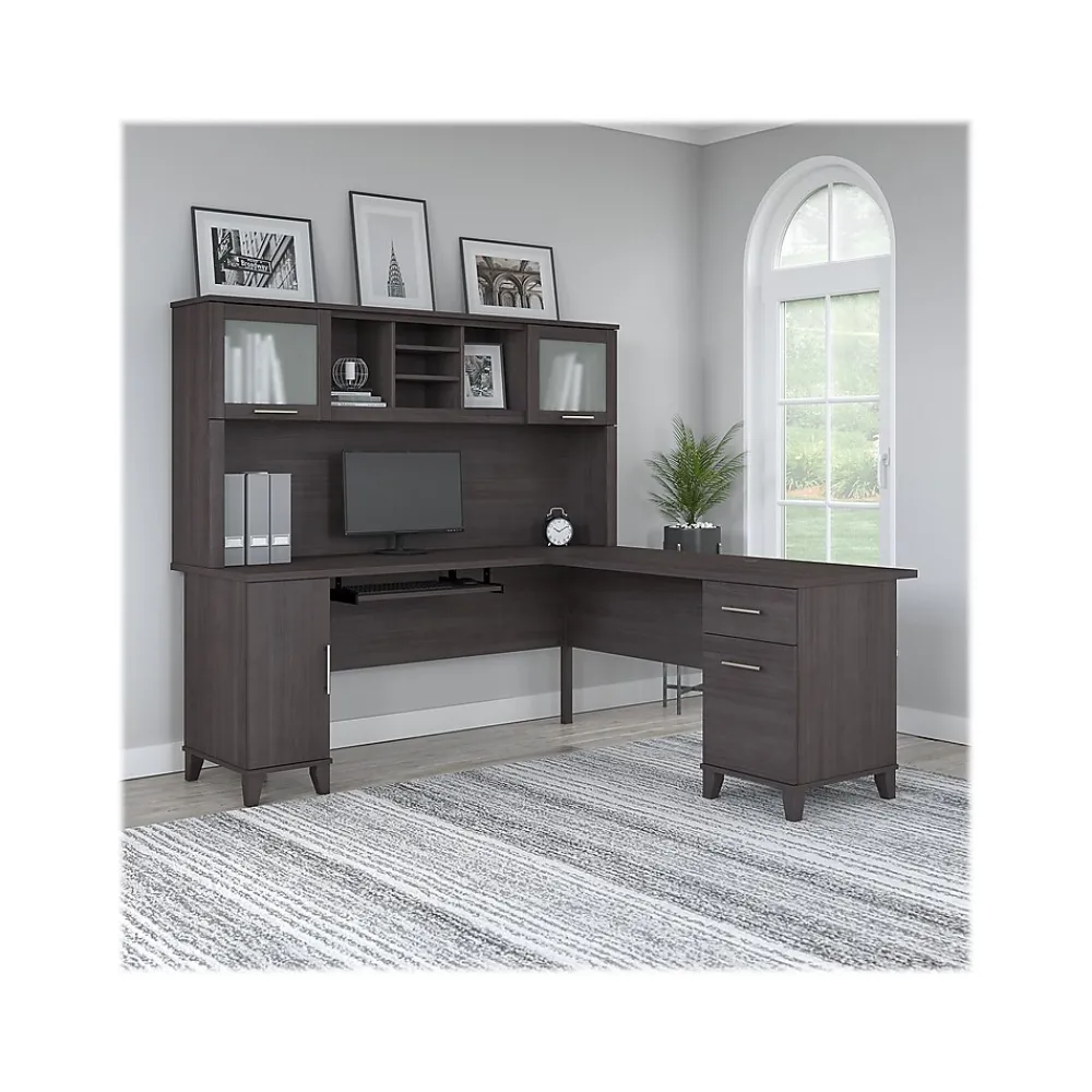 L-Desks*Bush Furniture Somerset 72"W L Shaped Desk with Hutch, (SET001SG) Storm Gray