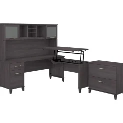 L-Desks*Bush Furniture Somerset 72"W 3 Position Sit to Stand L Shaped Desk with Hutch and File Cabinet, (SET016SG) Storm Gray