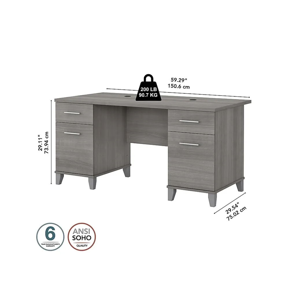 Computer Desks*Bush Furniture Somerset 60"W Office Desk with Drawers, (WC81228K) Platinum Gray