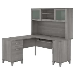 Office Desks*Bush Furniture Somerset 60"W L Shaped Desk with Hutch, (SET002PG) Platinum Gray