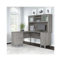 Office Desks*Bush Furniture Somerset 60"W L Shaped Desk with Hutch, (SET002PG) Platinum Gray