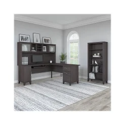 Office Desks*Bush Furniture Somerset 72"W L Shaped Desk with Hutch and 5 Shelf Bookcase, (SET011SG) Storm Gray