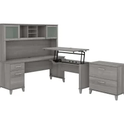 L-Desks*Bush Furniture Somerset 72"W 3 Position Sit to Stand L Shaped Desk with Hutch and File Cabinet, (SET016PG) Platinum Gray