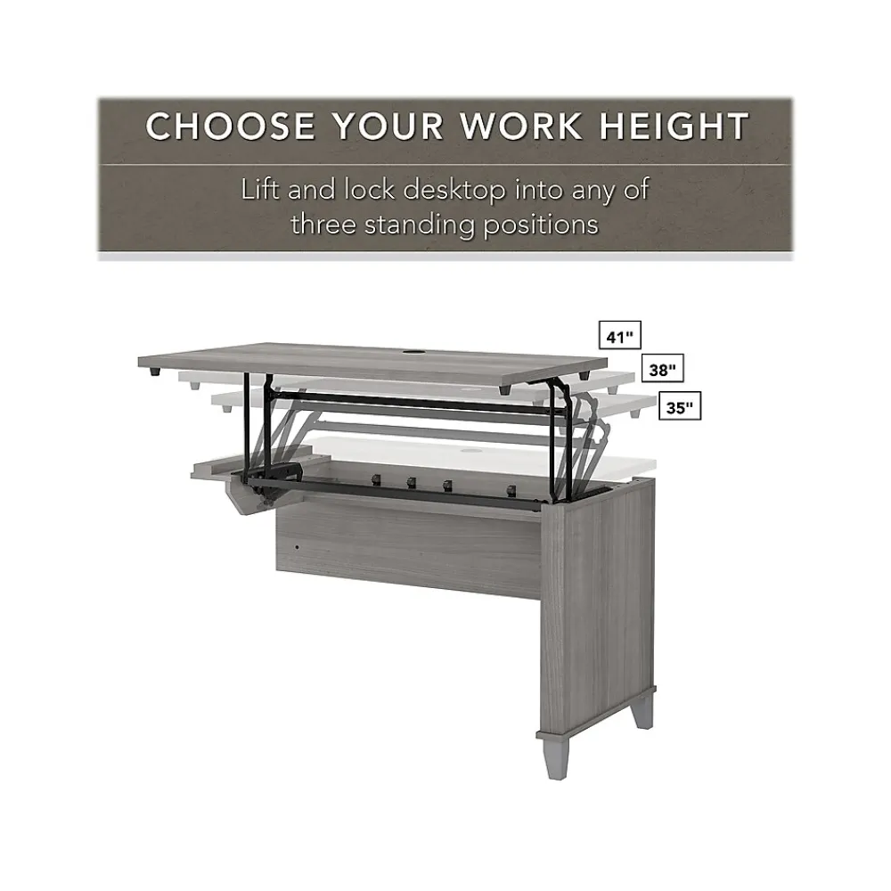 L-Desks*Bush Furniture Somerset 72"W 3 Position Sit to Stand L Shaped Desk with Hutch and File Cabinet, (SET016PG) Platinum Gray