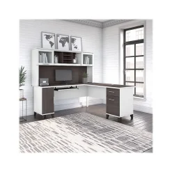 L-Desks*Bush Furniture Somerset 72"W L Shaped Desk with Hutch, (SET001SGWH) Storm Gray/White