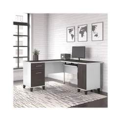 L-Desks*Bush Furniture Somerset 60"W L Shaped Desk with Storage, (WC81030K) Storm Gray/White