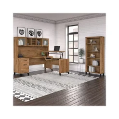 Office Desks*Bush Furniture Somerset 72"W 3 Position Sit to Stand L Shaped Desk with Hutch and Bookcase, (SET017FW) Fresh Walnut