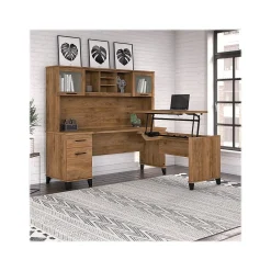 Office Desks*Bush Furniture Somerset 72"W 3 Position Sit to Stand L Shaped Desk with Hutch, (SET015FW) Fresh Walnut