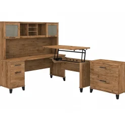 L-Desks*Bush Furniture Somerset 72"W 3 Position Sit to Stand L Shaped Desk with Hutch and File Cabinet, (SET016FW) Fresh Walnut