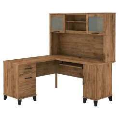 L-Desks*Bush Furniture Somerset 60"W L Shaped Desk with Hutch, (SET002FW) Fresh Walnut