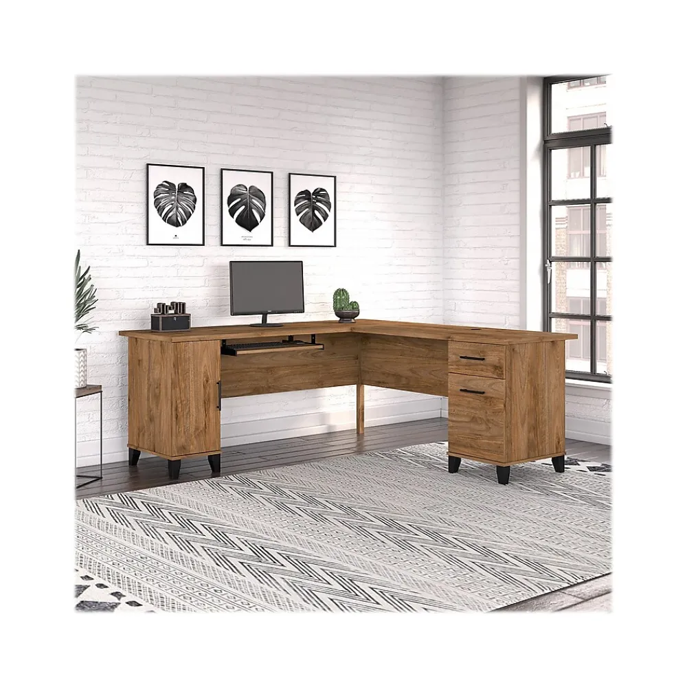 Computer Desks*Bush Furniture Somerset 72"W L Shaped Desk with Storage, (WC81310K) Fresh Walnut