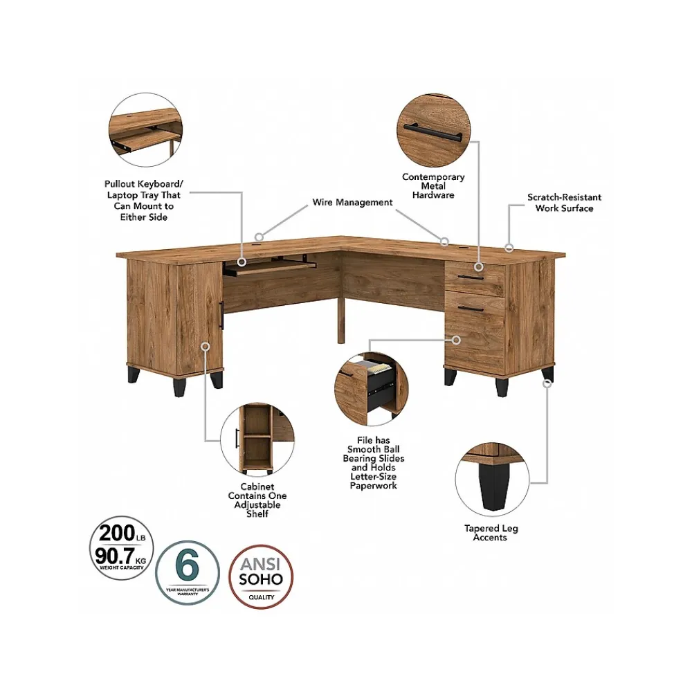 Computer Desks*Bush Furniture Somerset 72"W L Shaped Desk with Storage, (WC81310K) Fresh Walnut
