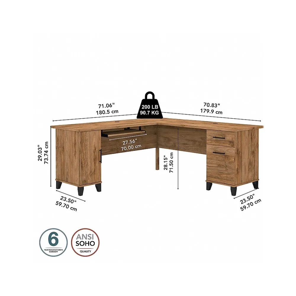 Computer Desks*Bush Furniture Somerset 72"W L Shaped Desk with Storage, (WC81310K) Fresh Walnut