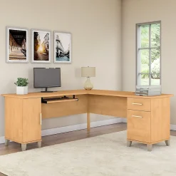 Office Desks*Bush Furniture Somerset 72"W L Shaped Desk with Storage, (WC81410K) Maple Cross