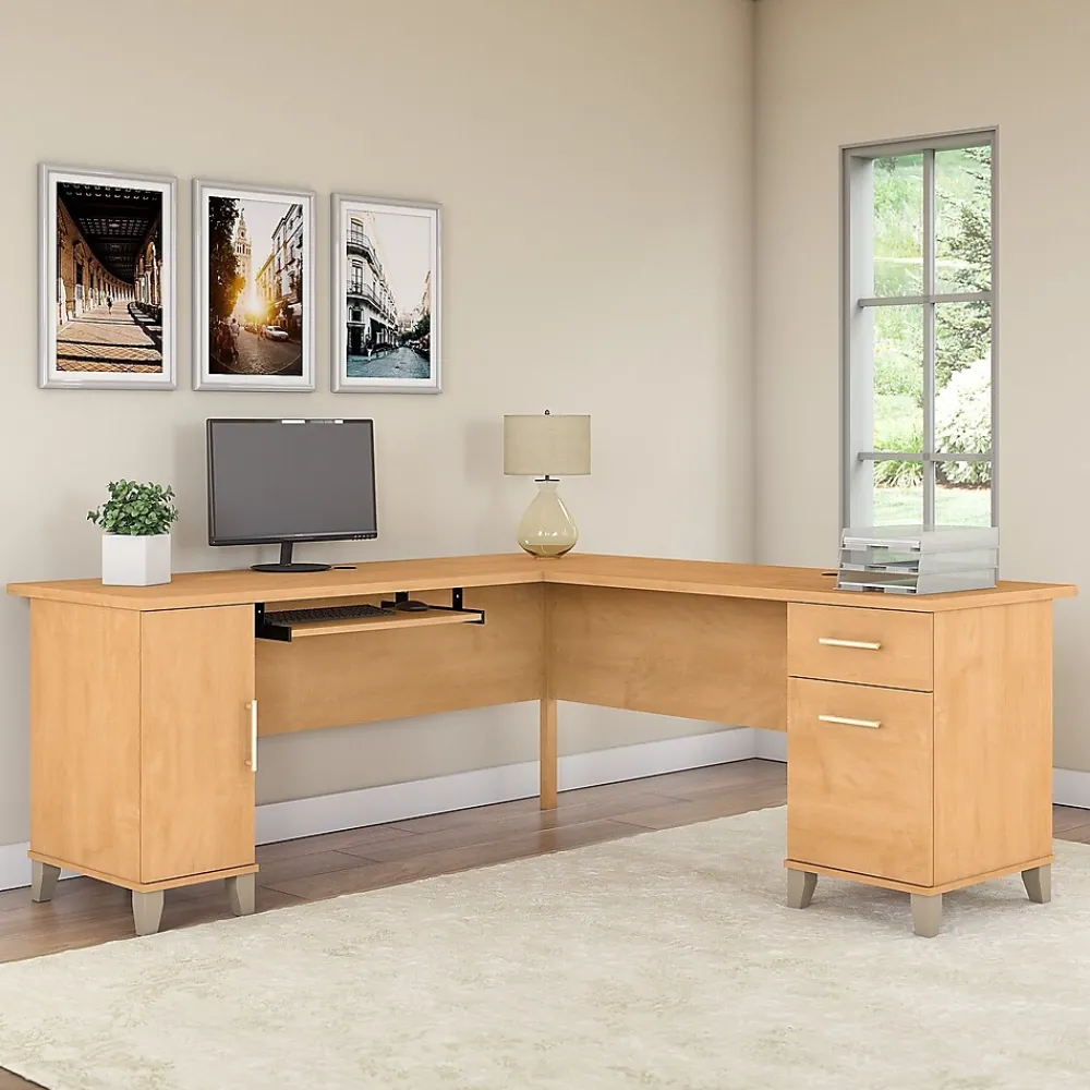 Office Desks*Bush Furniture Somerset 72"W L Shaped Desk with Storage, (WC81410K) Maple Cross