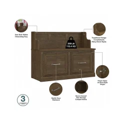 Storage Cabinets*Bush Furniture Woodland Entryway Storage Set with Hall Trees and Shoe Bench with Doors, Ash Brown (WDL011ABR)