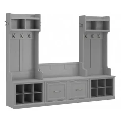 Storage Cabinets*Bush Furniture Woodland Entryway Storage Set with Hall Trees and Shoe Bench with Doors, Cape Cod Gray (WDL011CG)