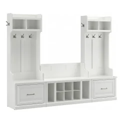 Storage Cabinets*Bush Furniture Woodland Entryway Storage Set with Hall Trees and Shoe Bench with Drawers, White Ash (WDL012WAS)