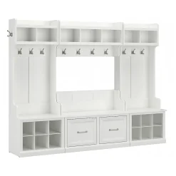Storage Cabinets*Bush Furniture Woodland Full Entryway Storage Set with Coat Rack and Shoe Bench with Doors, White Ash (WDL013WAS)