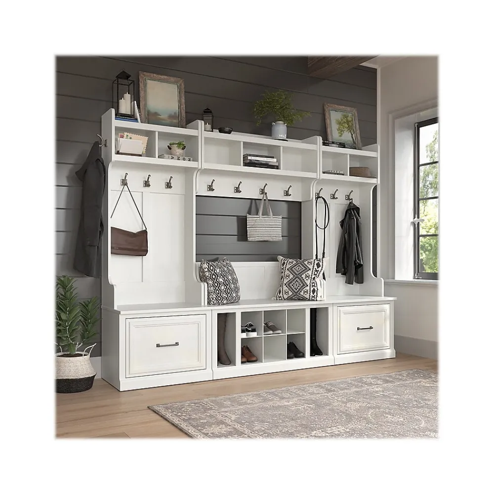 Storage Cabinets*Bush Furniture Woodland Full Entryway Storage Set with Coat Rack and Shoe Bench with Drawers, White Ash (WDL014WAS)