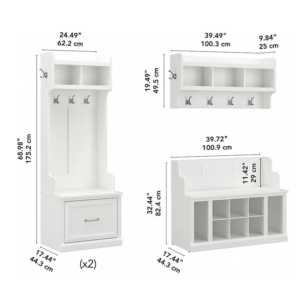 Storage Cabinets*Bush Furniture Woodland Full Entryway Storage Set with Coat Rack and Shoe Bench with Drawers, White Ash (WDL014WAS)